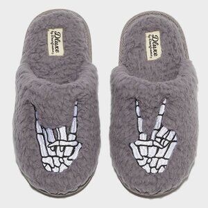 NEW dluxe by dearfoams Kids' Skeleton Peace Sign Slide Slippers - Gray